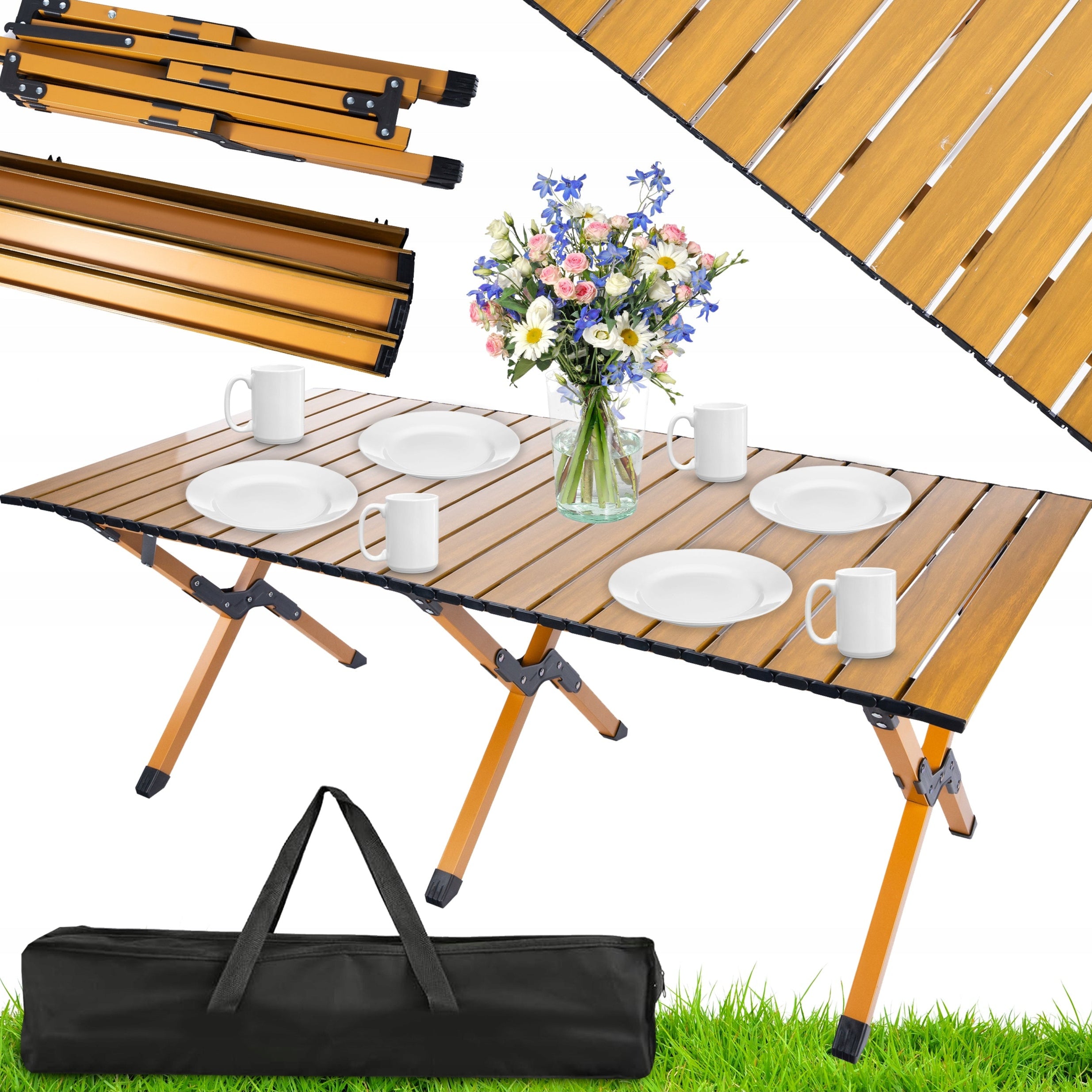 Masa pliabila de camping si drumetii, Zola, 120 x 59 x 45 cm, portabila, cadru din otel, greutate suportata 50 kg, picioare antiderapante, geanta de transport inclusa, maro Masa pliabila de camping si drumetii, Zola, 120 x 59 x 45 cm, portabila, cadru din otel, greutate suportata 50 kg, picioare antiderapante, geanta de transport inclusa, maro